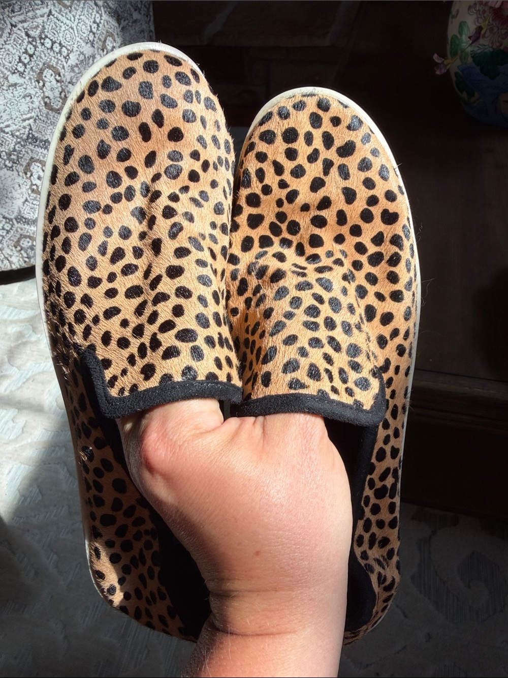 Gianni Bini Leopard-Print Slip Ons in Black & Tan